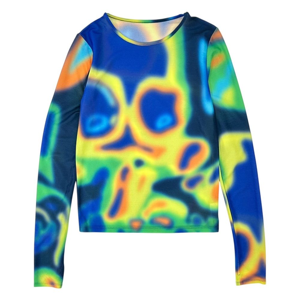 Vibrant Blue Abstract Long Sleeve Top